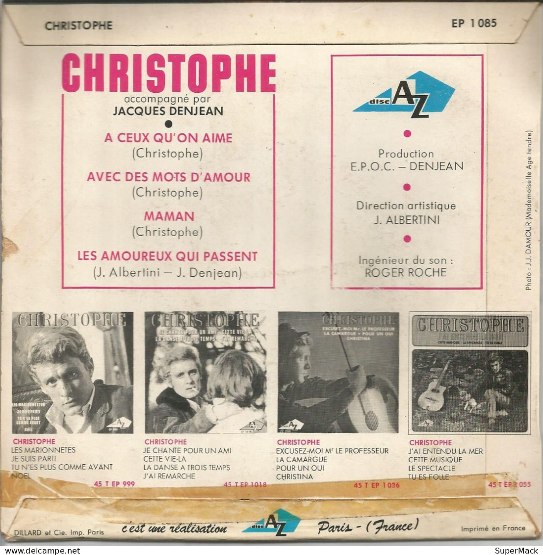 45T Christophe ‎- A Ceux Qu'on Aime - Disc AZ - EP 1085 - France - 1967 - Verzameluitgaven