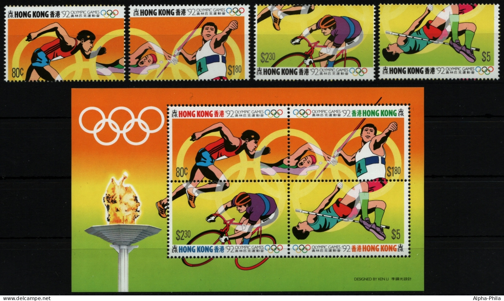 Hongkong 1992 - Mi-Nr. 645-648 & Block 21 ** - MNH - Olympia Barcelona - Ongebruikt