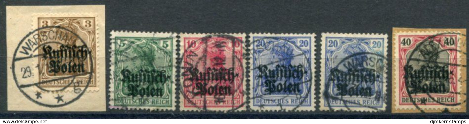 POLAND (GERMAN OCCUPATION) 1915 Complete Set With Shade Of 20 Pf., Used..  Michel 1-5 - Occupation 1914-18