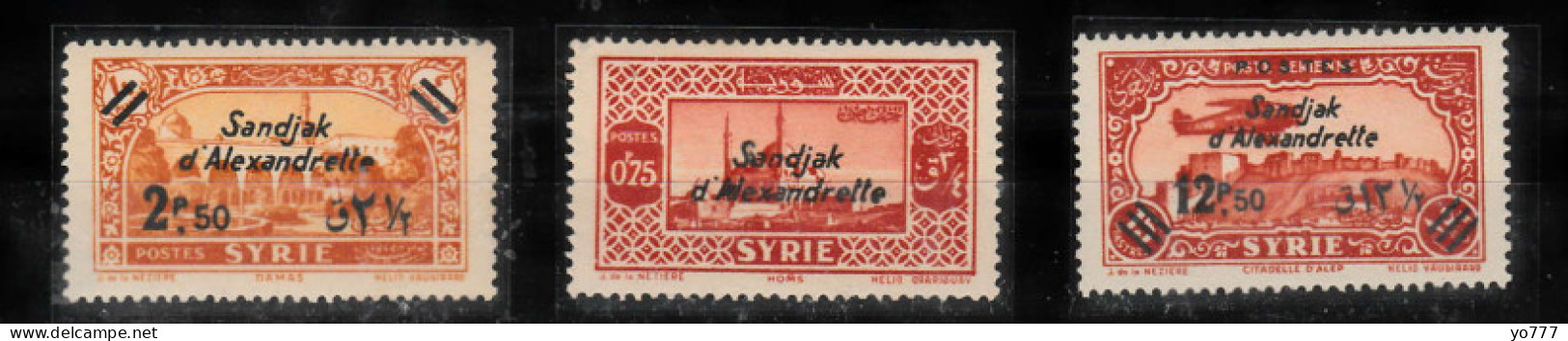 (H-011/12) 1938 HATAY STAMPS WITH BLACK SANDJAK D'ALEXANDRETTE SURCHARGE ON SYRIA POSTAGE AIRPOST STAMPS MNH** - 1934-39 Sandschak Alexandrette & Hatay