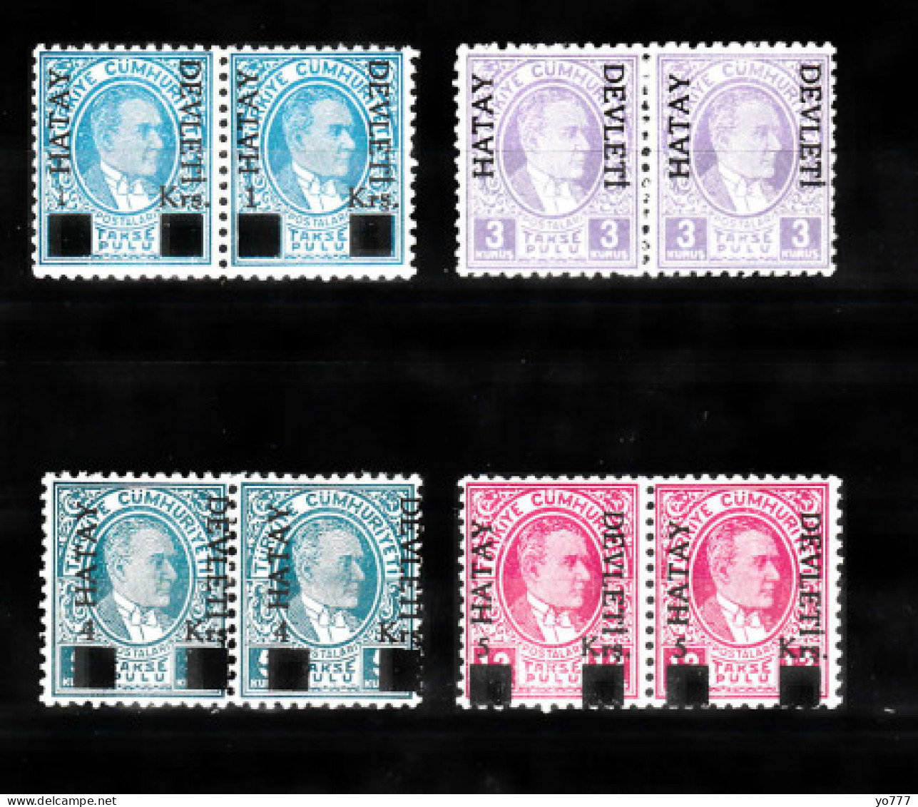 (H-01/04 PORTO) 1939 BLACK HATAY DEVLETI OVERPRINTED POSTAGE DUE STAMPS ON TURKISH REPUBLIC POSTAGE DUE STAMPS PER MNH** - 1934-39 Sandjak D'Alexandrette & Hatay