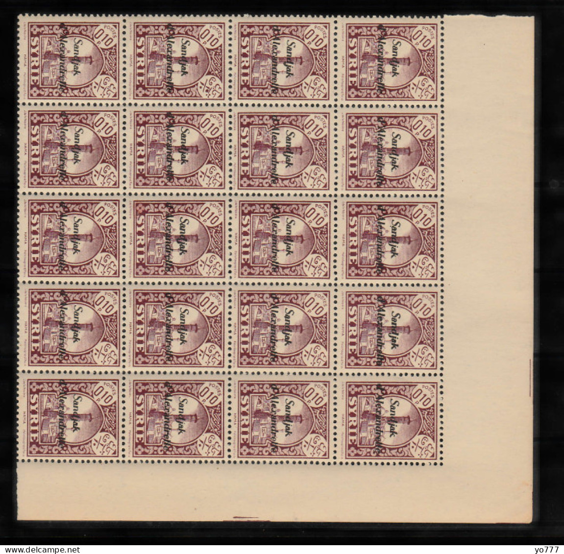 (H-01) 1938 HATAY STAMPS WITH RED AND BLACK SANDJAK D'ALEXANDRETTE OVERPRINT ON SYRIA POSTAGE STAMPS SHEET MNH** - 1934-39 Sandschak Alexandrette & Hatay