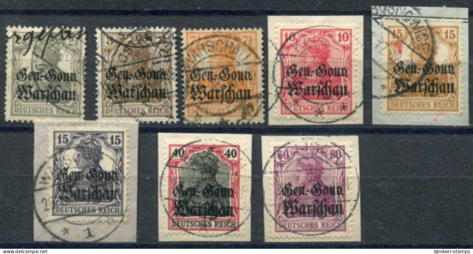 POLAND (GERMAN OCCUPATION) 1916 Eight Values., Used..  Michel 6-12, 15-16 - Occupation 1914-18