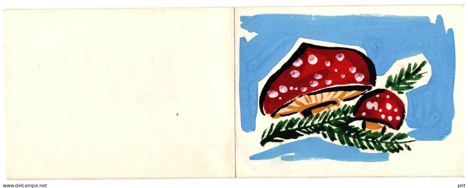 Happy Holidays! Amanita Toadstools Mushrooms, Christmas Tree. Handmade Unused Postcard, 1970-80s Soviet Estonia USSR - Estonie