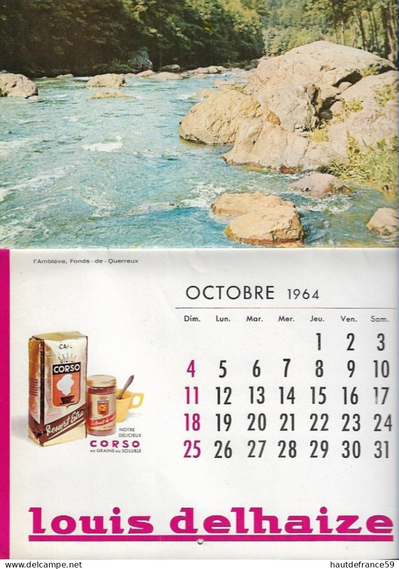 CALENDRIER 1964 LOUIS DELHAIZE complet 12 pages  avec photographies & publicités Ambrose Hardy Corso gilles ...........