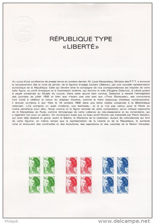 " REPUBLIQUE TYPE LIBERTE DE DELACROIX " Sur Document Philatélique Officiel 4 Pages De 1982 N°YT 2178 à 89 Parf état DPO - 1982-1990 Liberté De Gandon