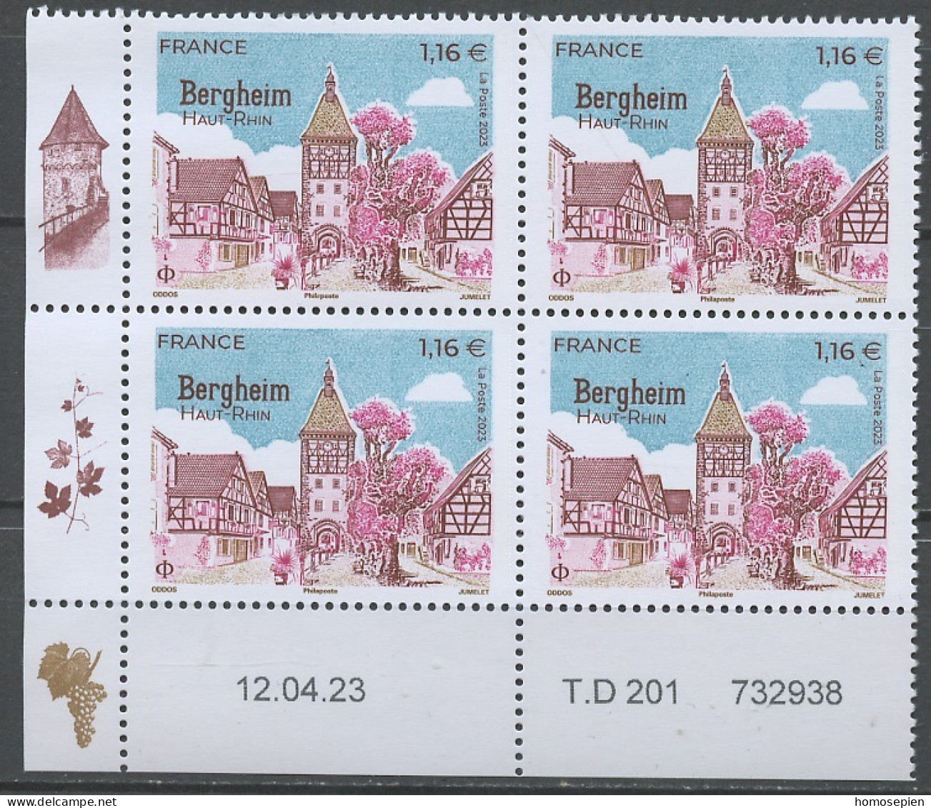 France - Frankreich Coin Daté 2023 Y&T N°5698 - Michel N°8529  ***- 1,16€ Bergheim - Bloc De 4 Timbres - 2020-…