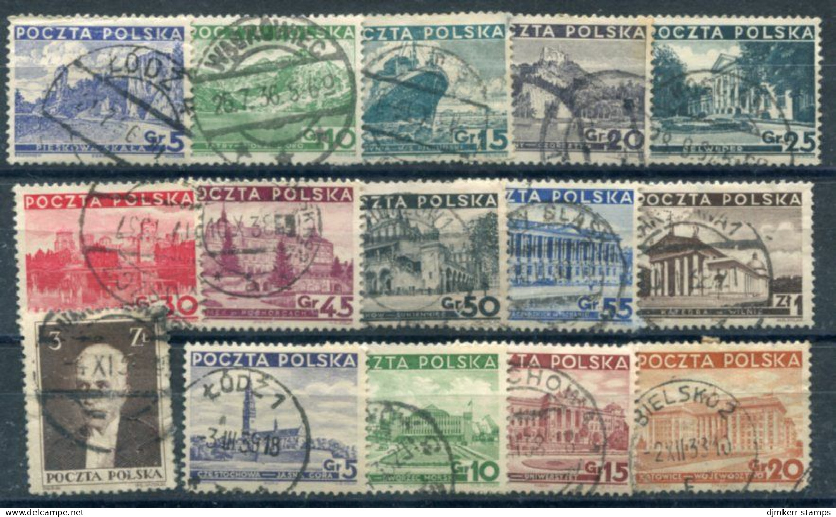 POLAND 1935-37 Definitive Used.  Michel 301-311, 315-18 - Usati