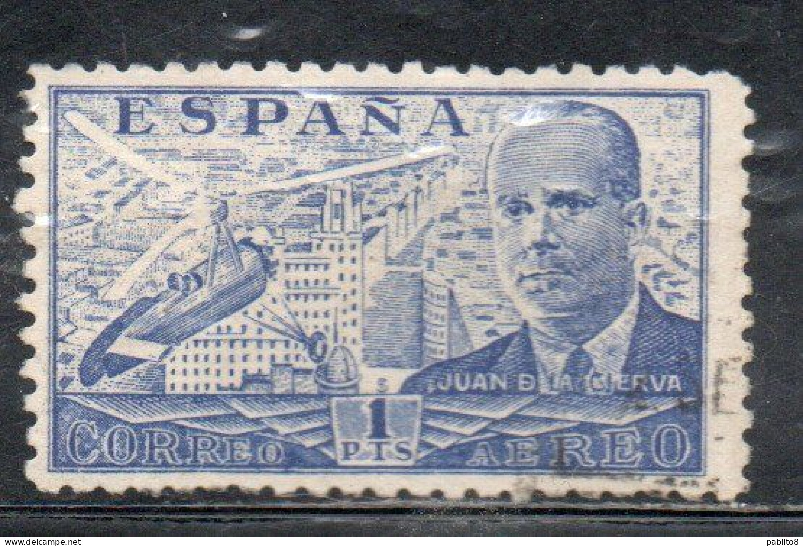 SPAIN ESPAÑA SPAGNA 1939 AIR POST MAIL CORREO AEREO AIRMAIL JUAN DE LA CIERVA 1p USED USATO OBLITERE' - Gebruikt