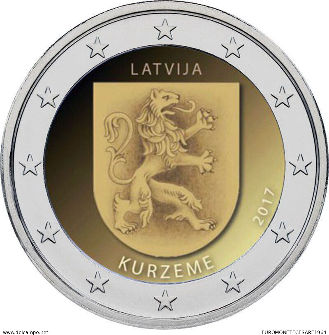 2 EURO LETTONIA   2017 COMMEMORATIVO KURZEME REGIONE   FIOR DI CONIO     B.U. FROM ROLLS - Letland