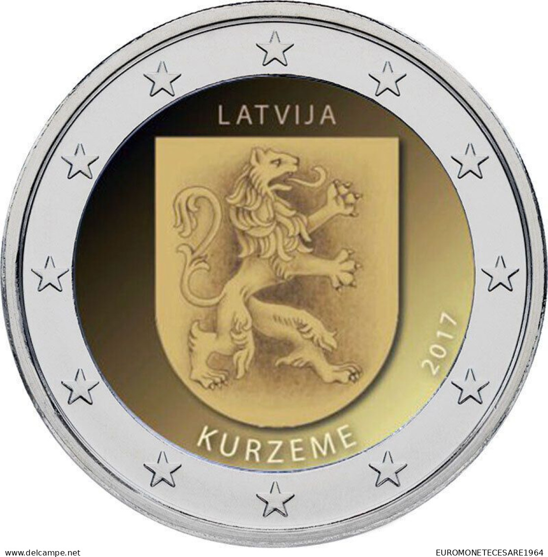 2 EURO LETTONIA   2017 COMMEMORATIVO KURZEME REGIONE   FIOR DI CONIO     B.U. FROM ROLLS - Lettonie