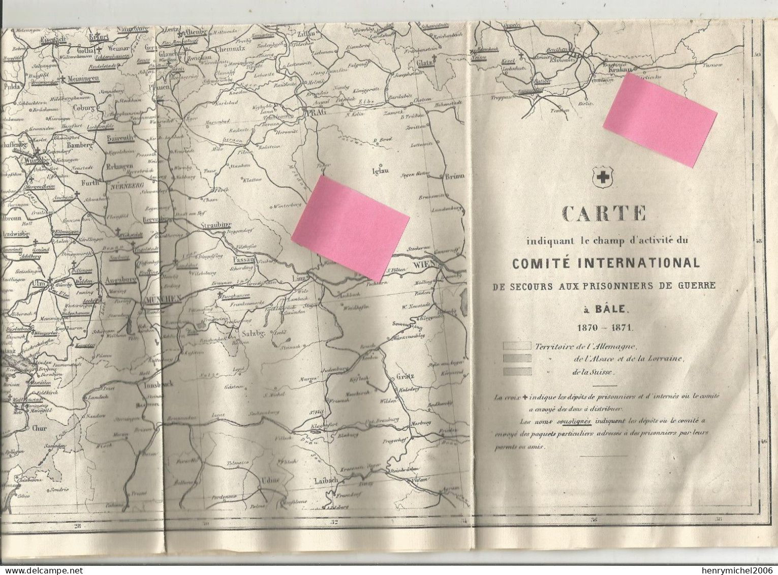 Plan Carte De L 'activité Du Comité International Bale 1870 1871 Guerre Secours Prisonniers Alsace Lorraine.croix Rouge - Dokumente
