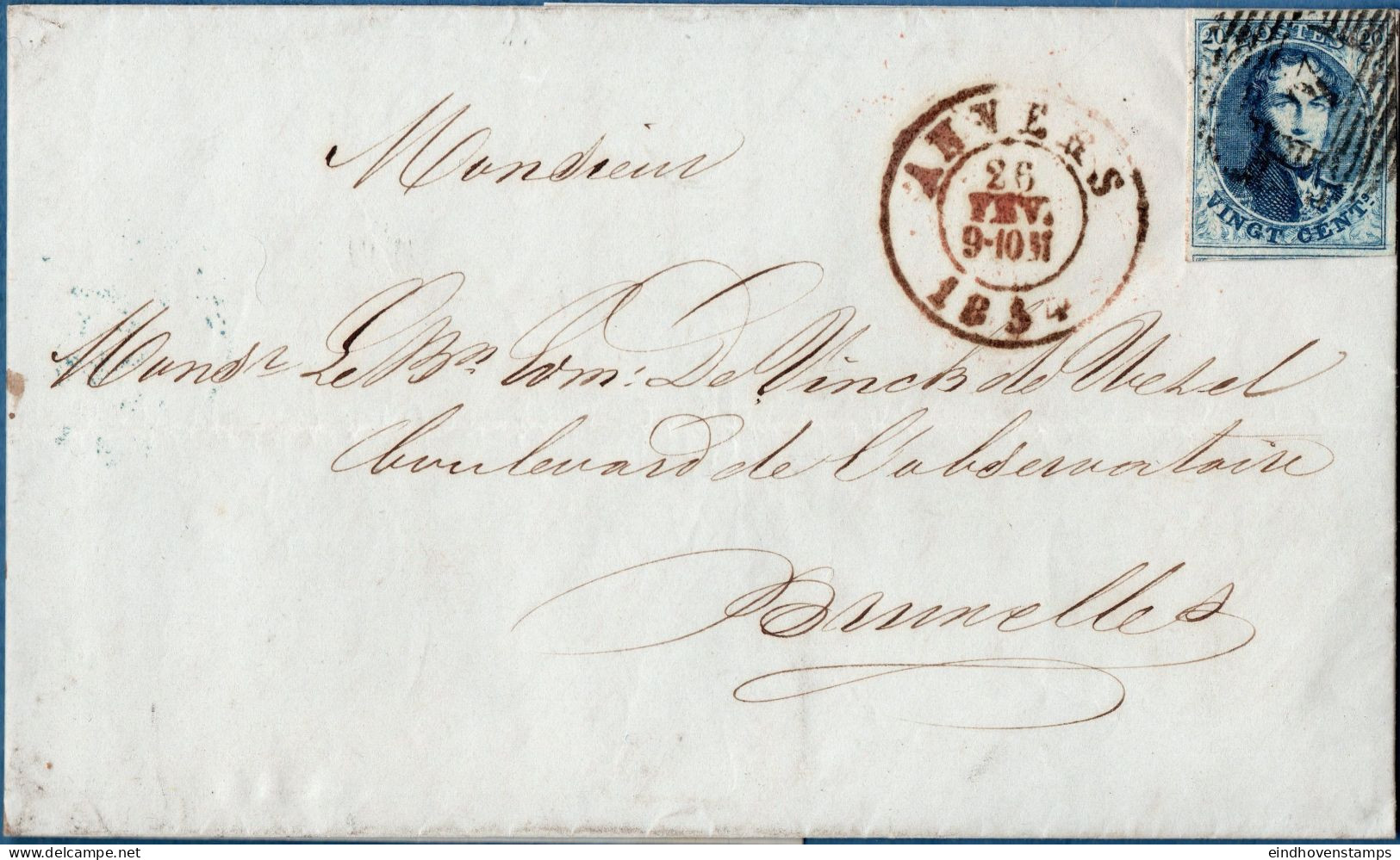 Belgium 1854, Fev 26, Full Letter From Anvers - Antwerpen - To Brussels 2311.1804 - 1849-1865 Medaglioni (Varie)