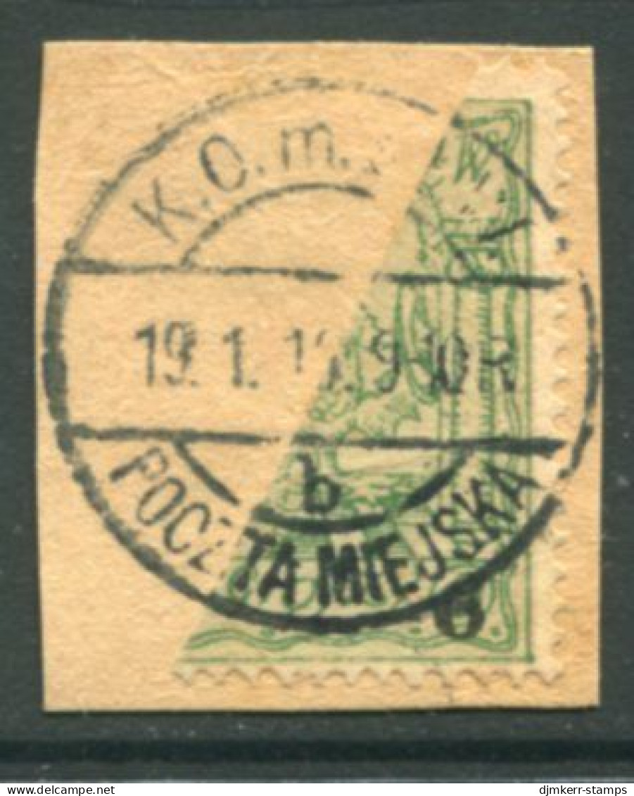 WARSAW CITY POST 1915 Surcharges With Small Numeral 6 Bisecte,d Used On Piece.  Michel 8 - Used Stamps