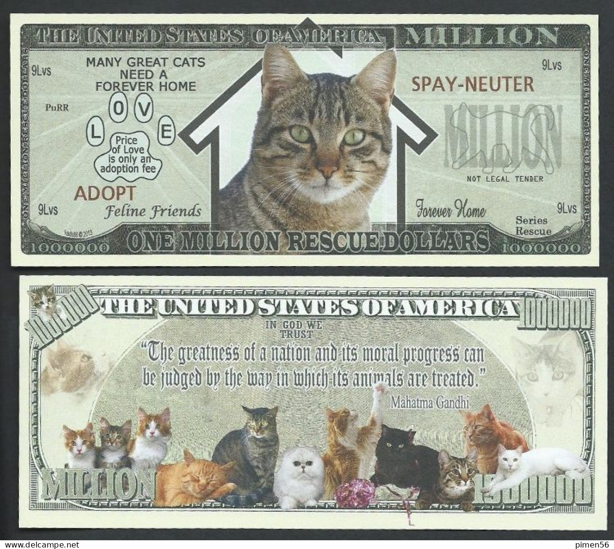 !!! USA - FANTASY NOTE -  CATS  RESCUE  MILLION , 2013 - UNC - Other & Unclassified