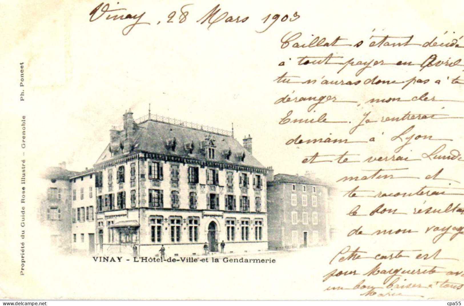 VINAY  -  L' Hôtel De Ville Et La Gendarmerie  -  Carte Au Dos Non Ivisé - Vinay