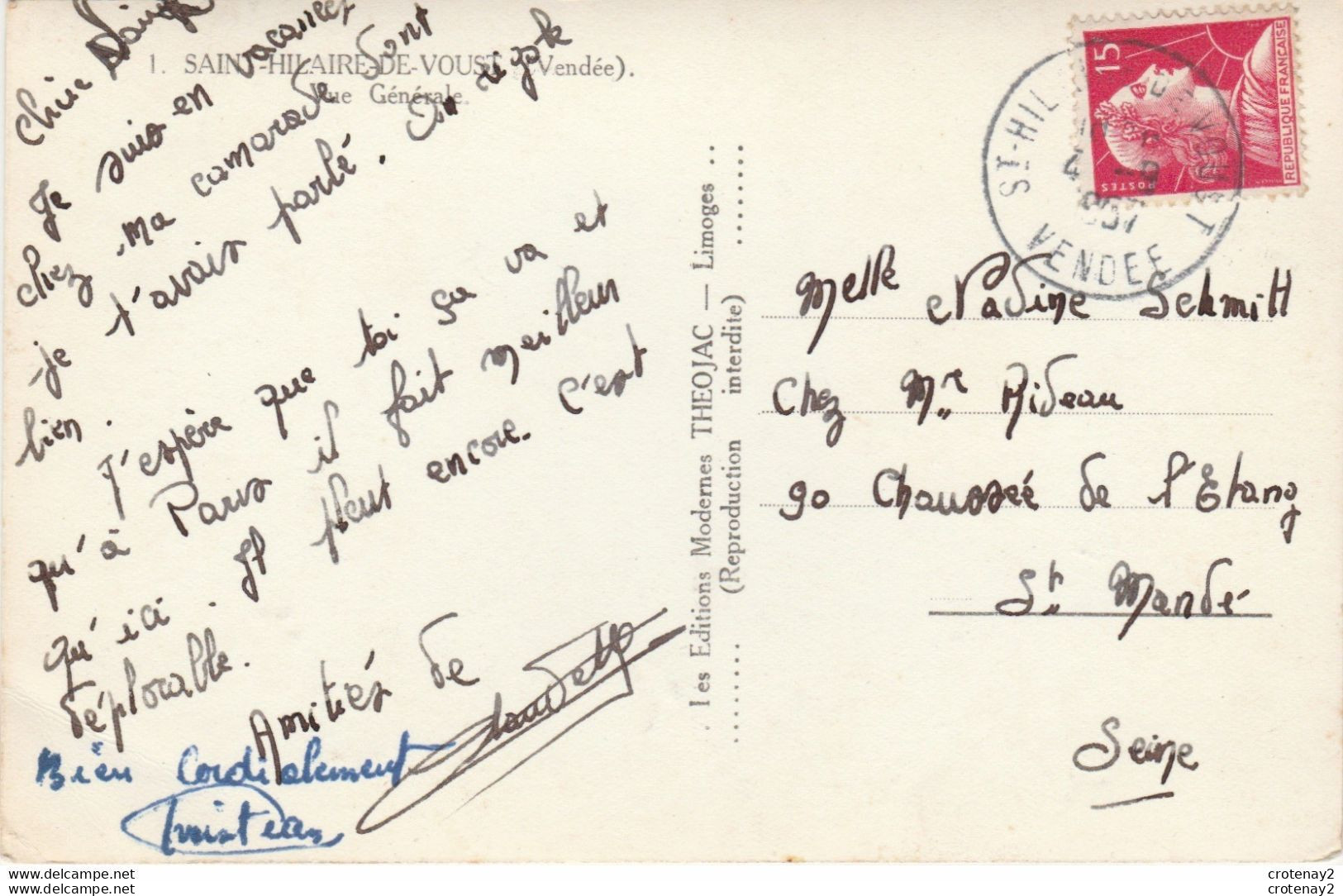 85 SAINT HILAIRE DE VOUST N°1 Vers La Chataigneraie Vue Générale En 1957 VOIR DOS - La Chataigneraie