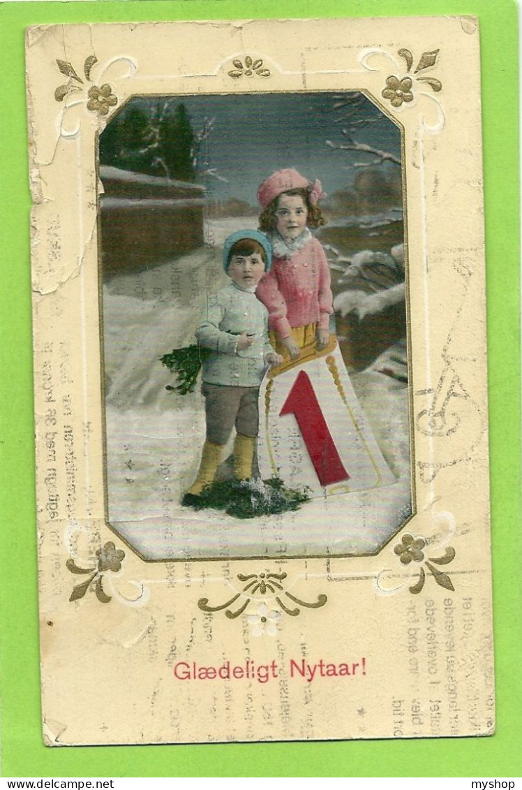 DK012_GLÆDELIG NYTAAR * HAPPY NEW YEAR * ANTIQUE CARD, SEE BACKSIDE - Comunioni