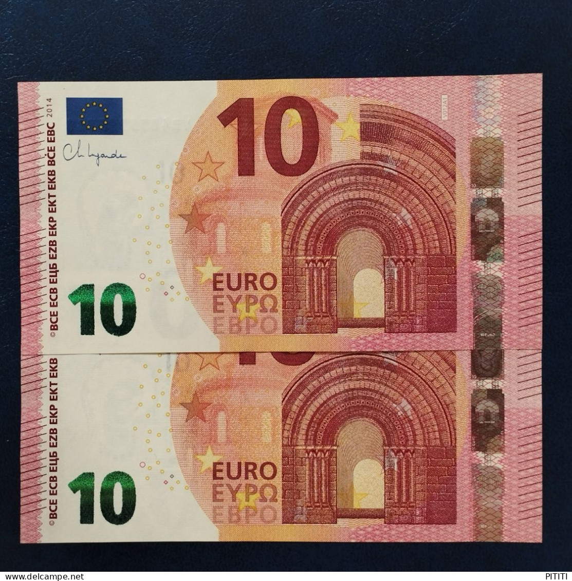 EURO SPAIN 10 V012A1 VB LAGARDE UNC, PAIR CORRELATIVE RADAR2 - 10 Euro