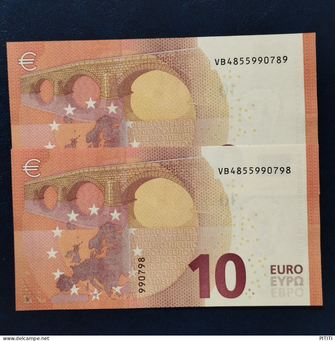 EURO SPAIN 10 V012A1 VB LAGARDE UNC, PAIR CORRELATIVE RADAR2 - 10 Euro