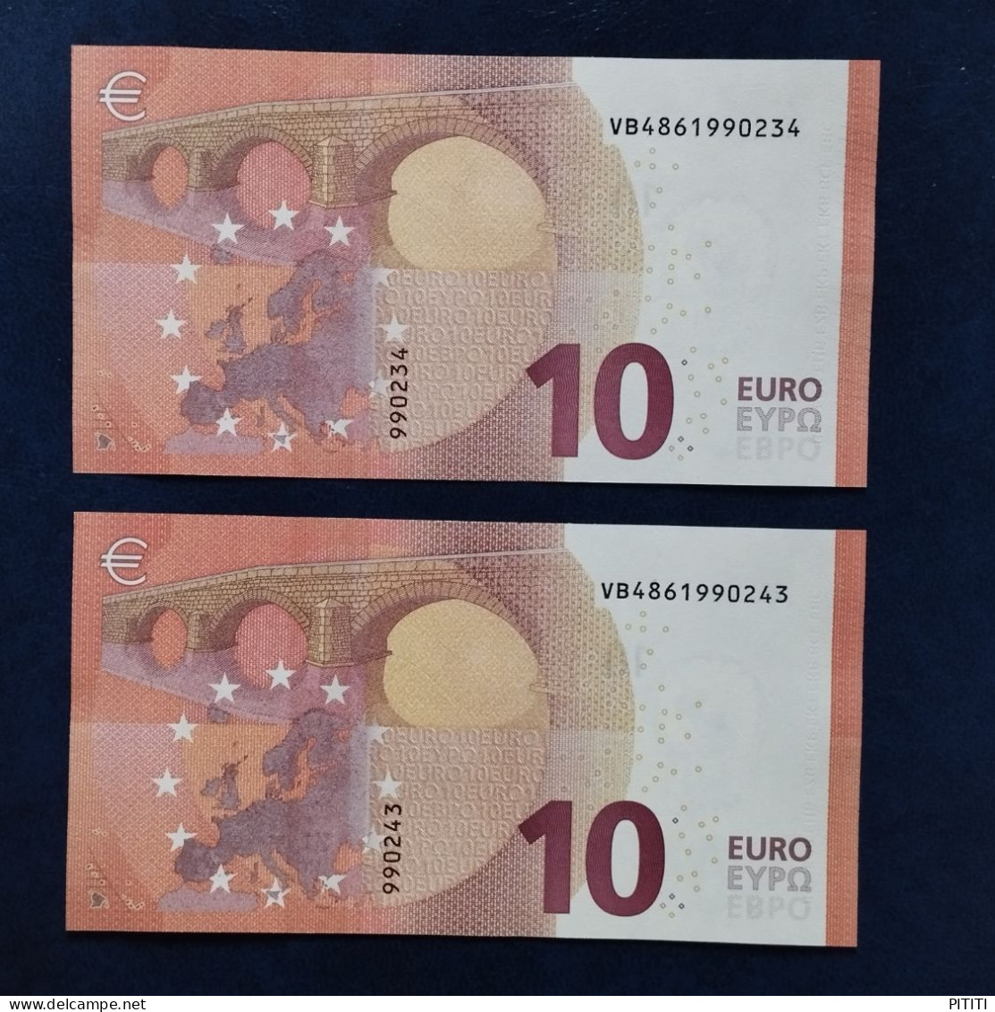 EURO SPAIN 10 V012B1 VB LAGARDE UNC, PAIR CORRELATIVE RADAR2 - 10 Euro