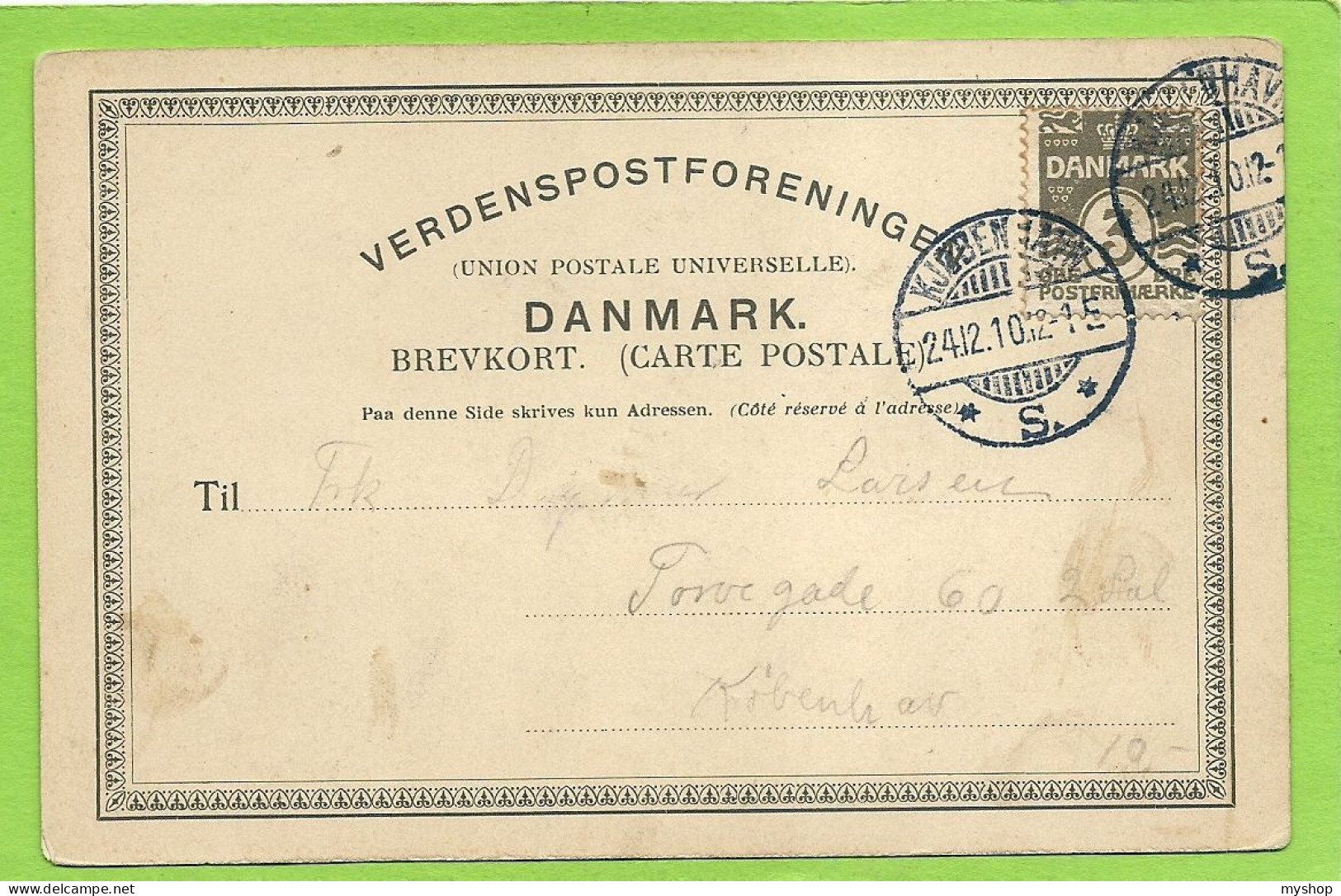 DK012,  * UBEKDENDT NO INFO, SIMPLE BACKSIDE * SENDT 1910 - Otros & Sin Clasificación