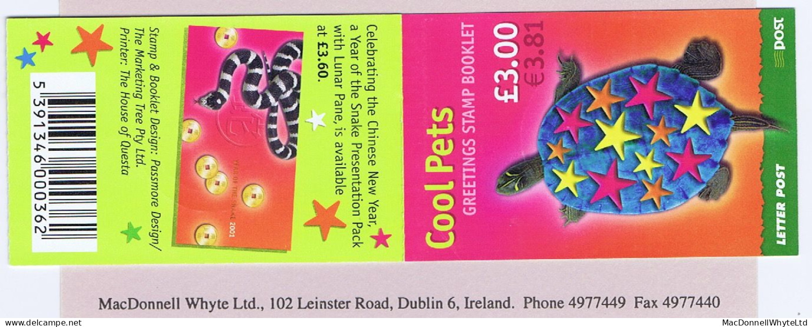 Ireland 2001 Greetings Cool Pets €3.80 Booklet Complete Fine Used Cds - Oblitérés
