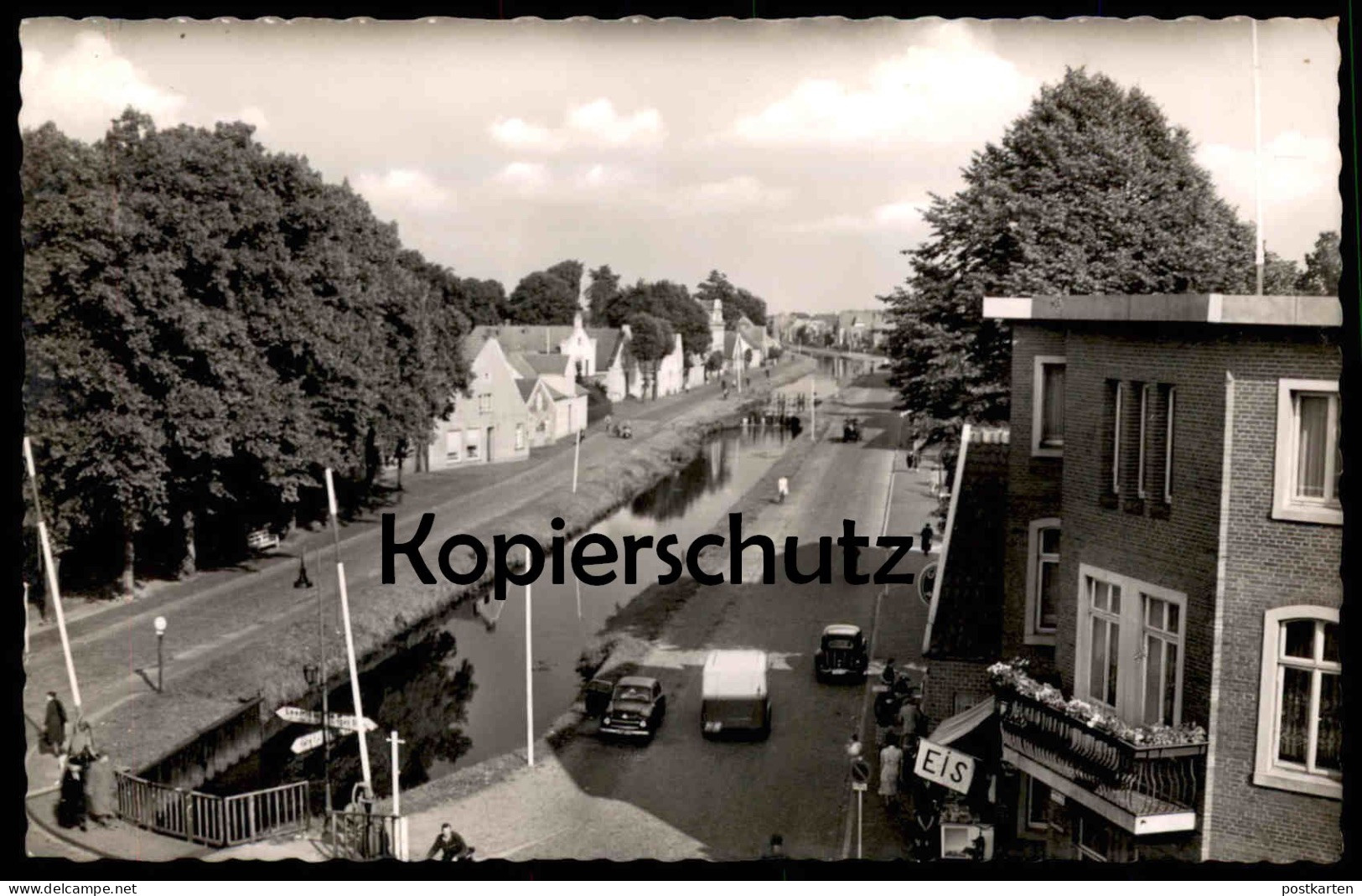 ÄLTERE POSTKARTE PAPENBURG HAUPTKANAL EIS EISDIELE Kanal Straßenschild Leer Ansichtskarte AK Postcard Cpa - Papenburg