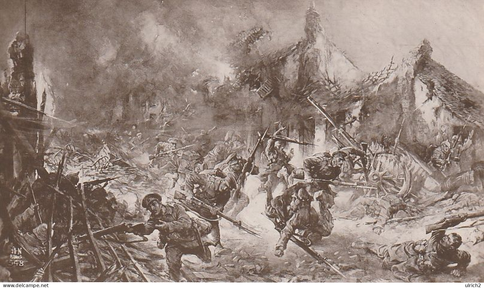 AK Neuve-Chapelle - La Brigade Des Fusiliers Passant En Trombe à Travers Les Ruines - Ca. 1920 (65996) - Beuvry