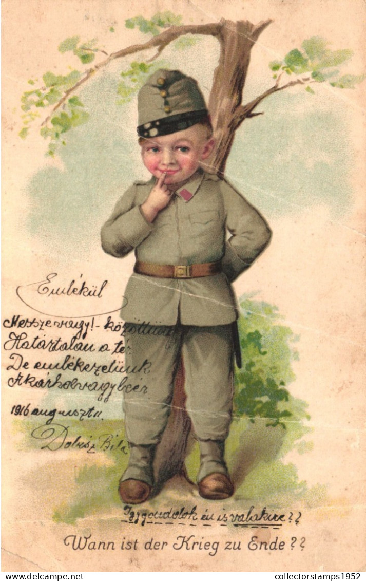 CHILD, BOY IN SOLDIER UNIFORM, HUMOROUS, POSTCARD - Cartes Humoristiques