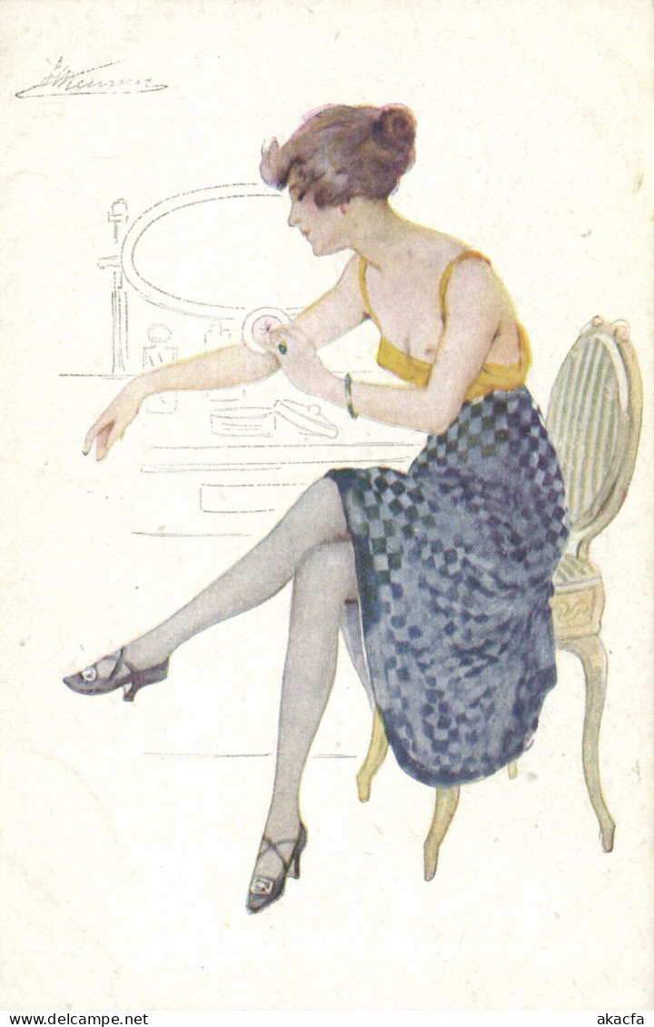 PC ARTIST SIGNED, MEUNIER, RISQUE, LE BAIN PARISIENNE, Vintage Postcard (b50650) - Meunier, S.