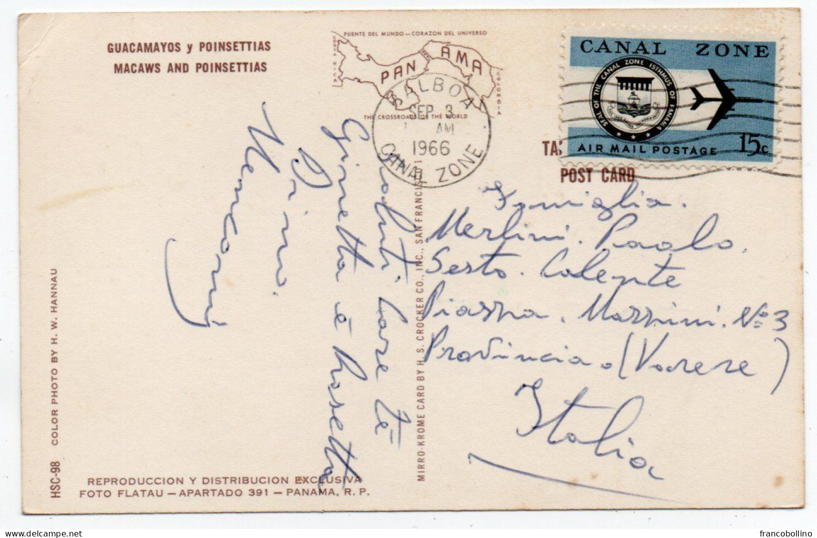 PANAMA CANAL ZONE - MACAWS AND POINSETTIAS - CANCEL BALBOA 1966 - Zona Del Canale / Canal Zone