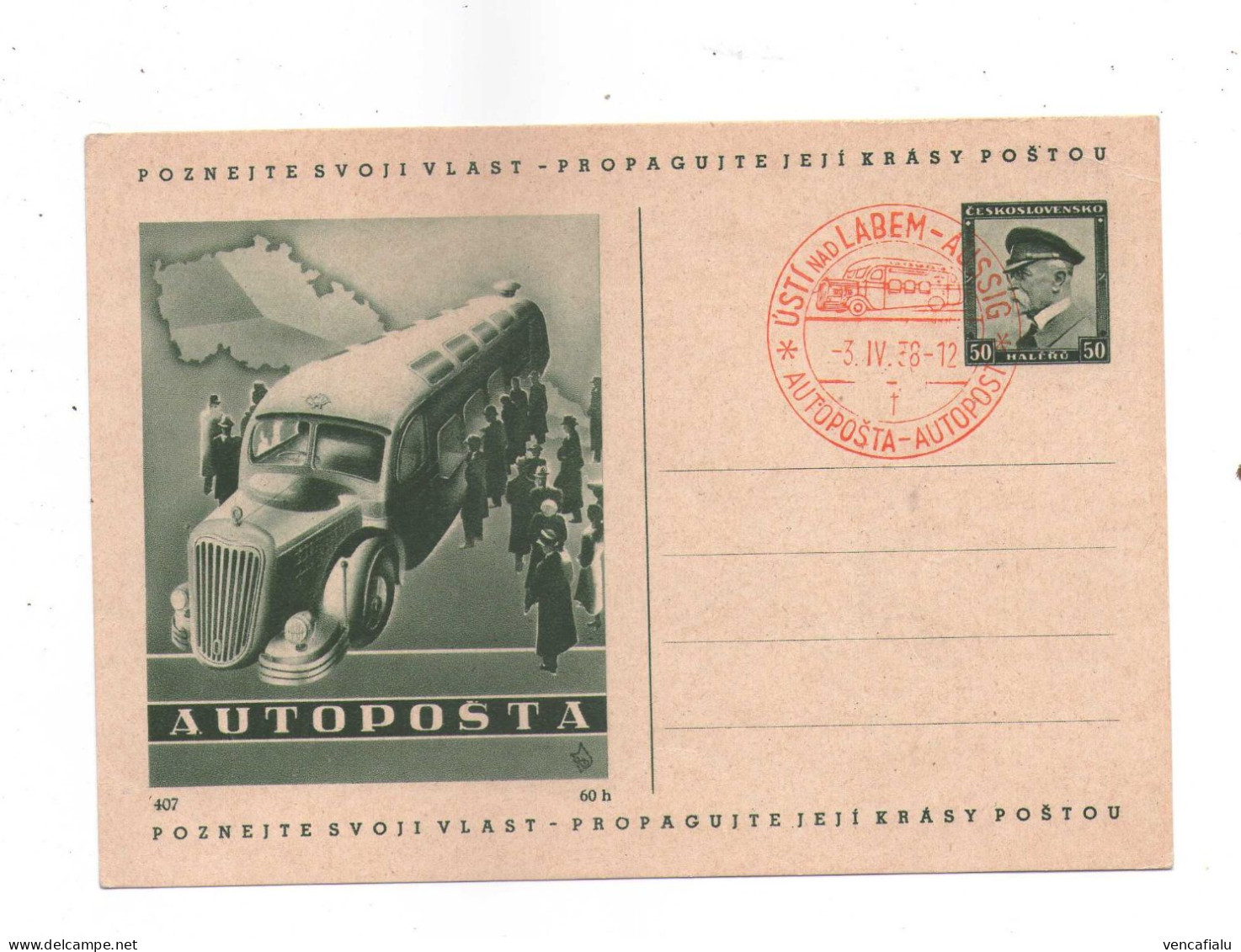 Czechoslovakia 1938- Utopost Buspost, Special Postal Stationery With Postmark - Poste