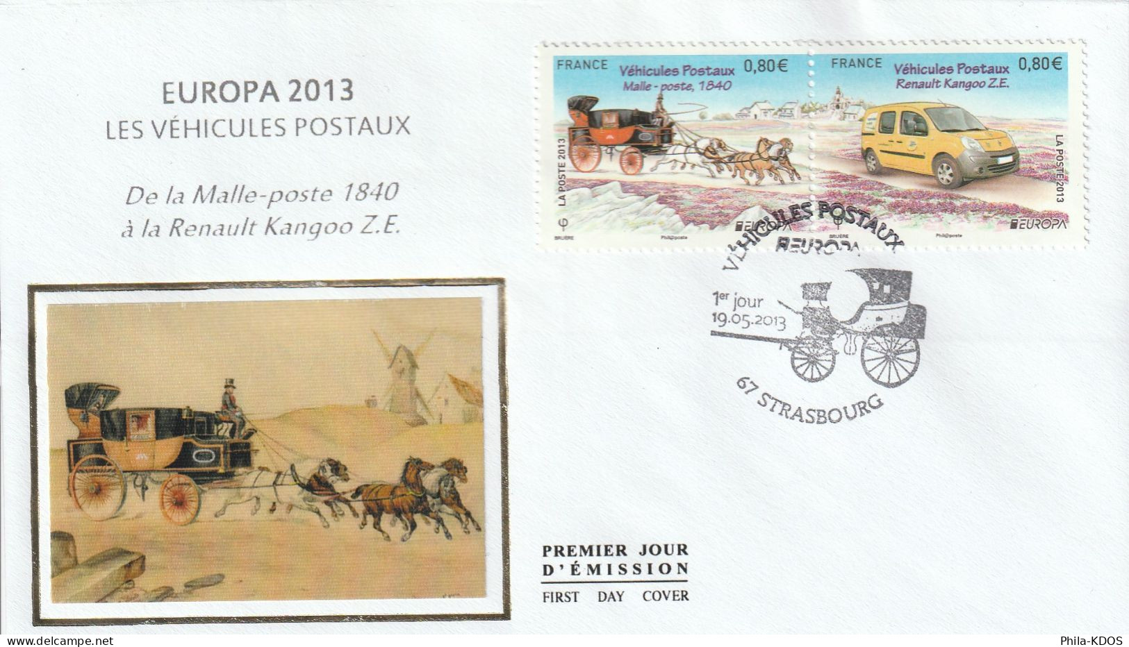 2013 " EUROPA : LES VEHICULES POSTAUX " Sur Enveloppe 1er Jour Sur Soie N° YT 4749 4750. Parfait état FDC à Saisir !!! - 2013