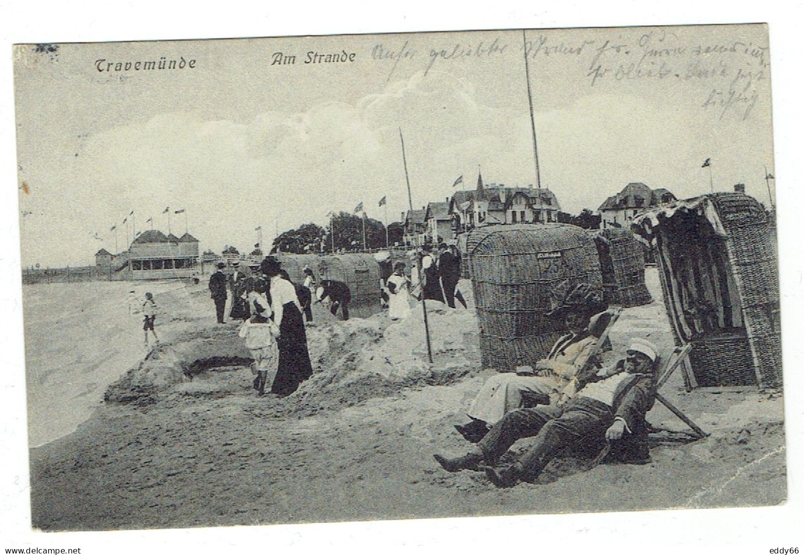 Ansichtskarte Travemünde - Am Strande Aus Dem Jahr 1910 Bahnpoststempel Vom 7.8.10 - Lübeck-Travemünde