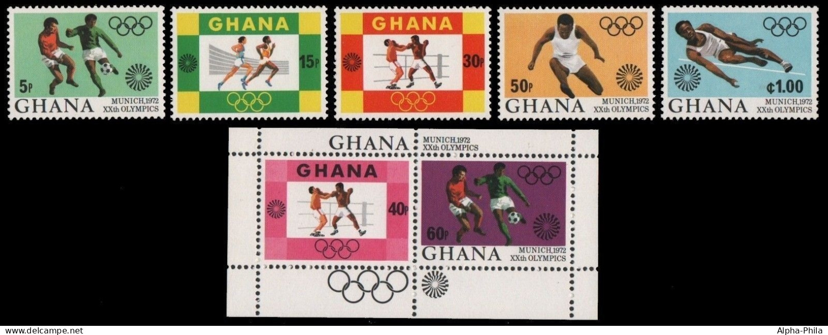 Ghana 1972 - Mi-Nr. 472-476 A & Block 46 ** - MNH - Olympia München - Ghana (1957-...)