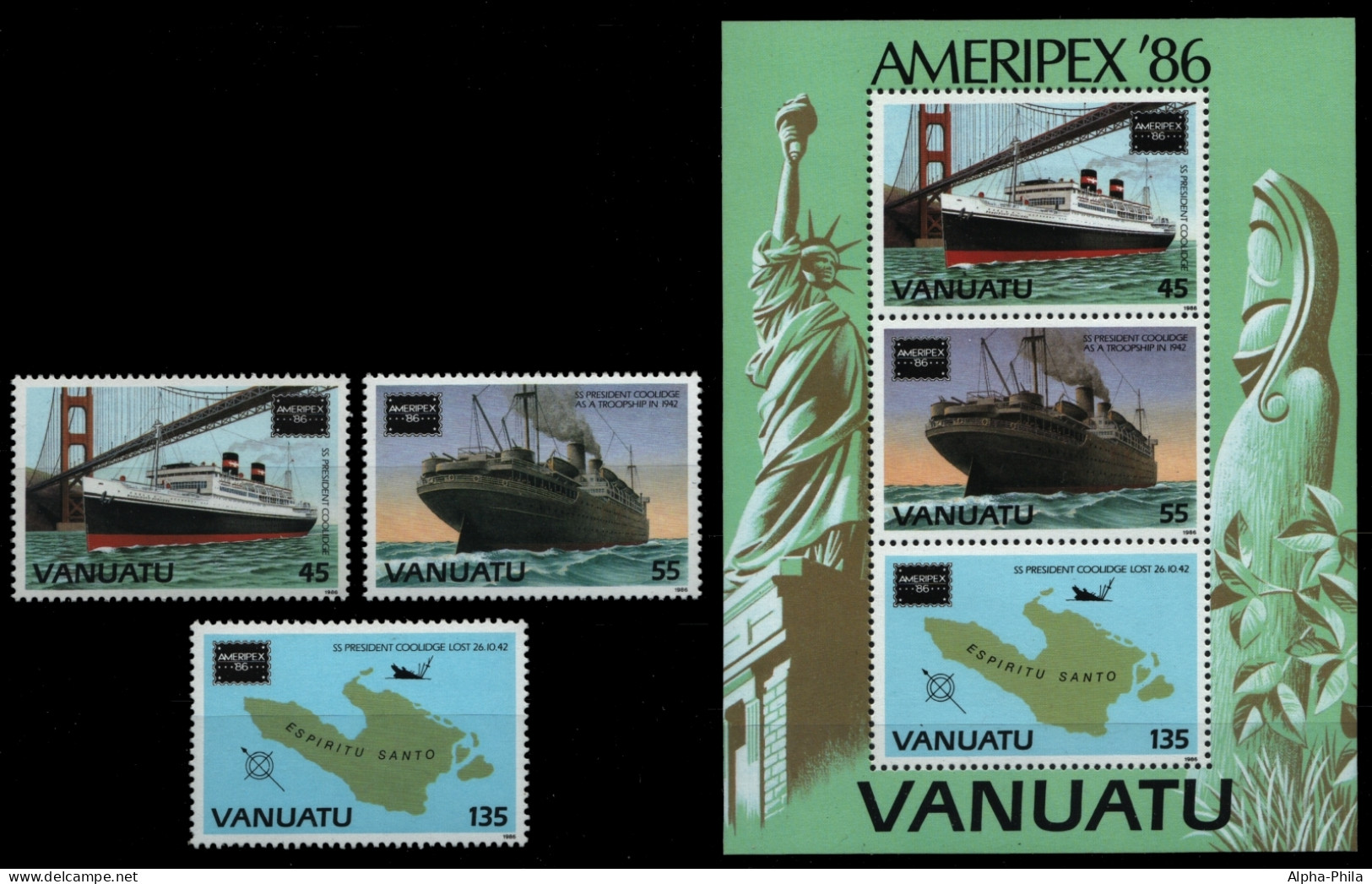 Vanuatu 1986 - Mi-Nr. 725-727 & Block 9 ** - MNH - Schiffe / Ships - Vanuatu (1980-...)