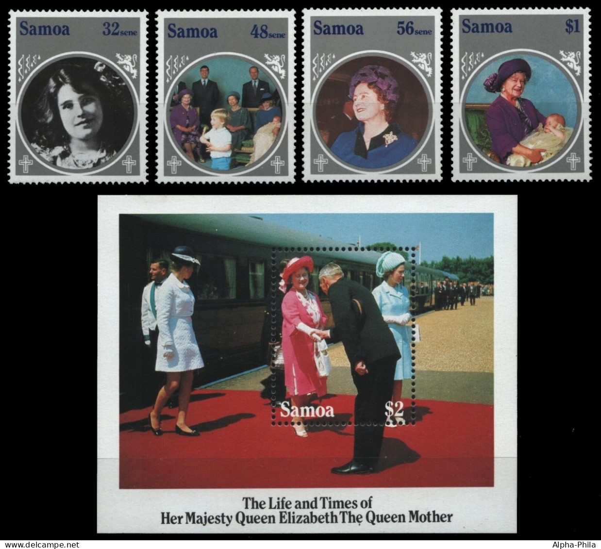 Samoa 1985 - Mi-Nr. 565-568 & Block 35 ** - MNH - 85. Geburtstag Queen Mum - Samoa Américaine