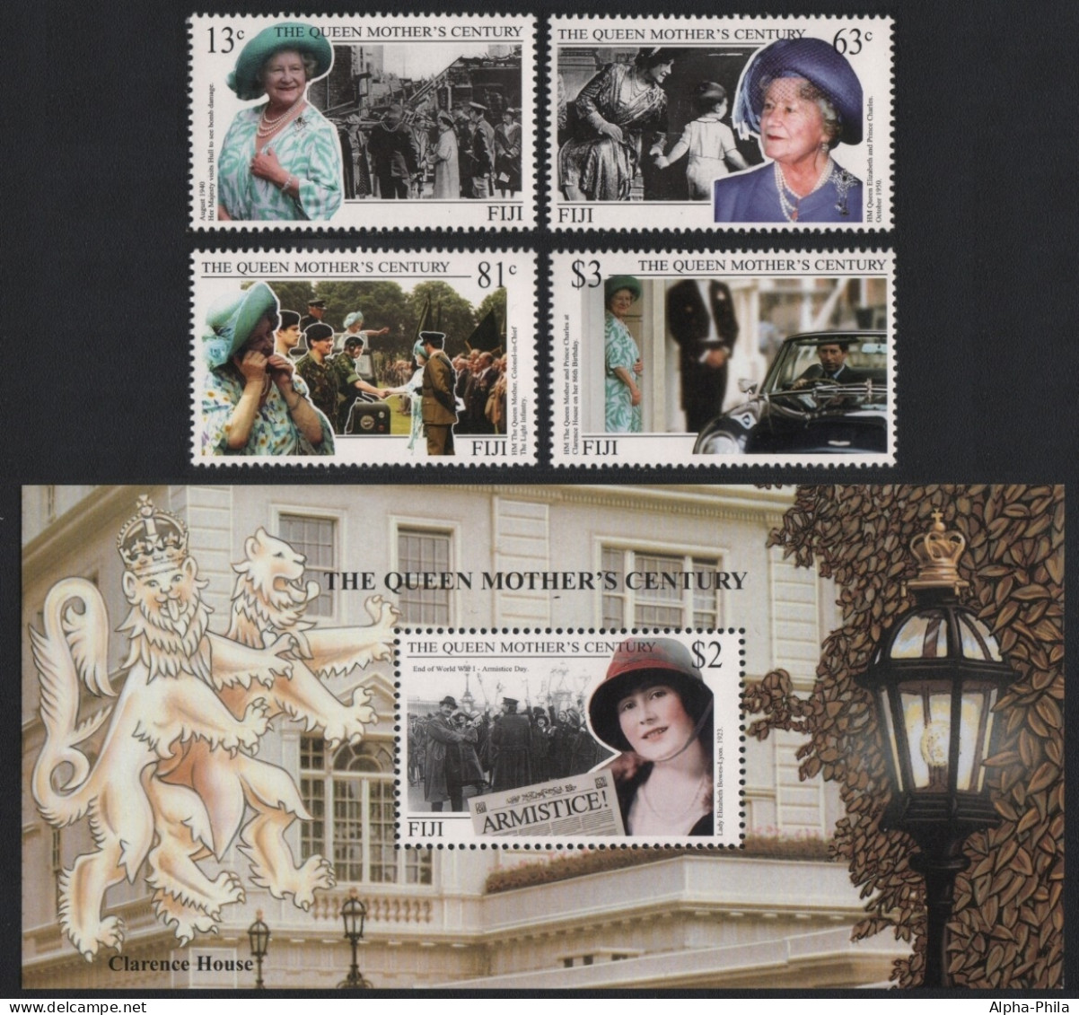 Fidschi 1999 - Mi-Nr. 889-892 & Block 32 ** - MNH - Queen Mum - Fidji (1970-...)