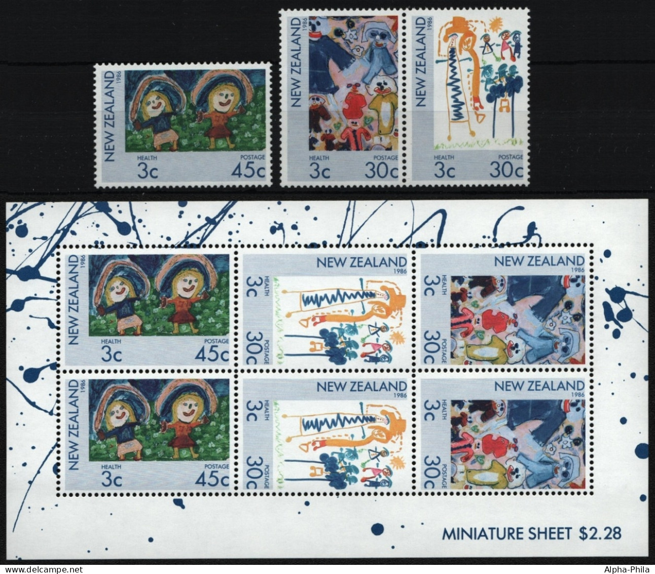 Neuseeland 1986 - Mi-Nr. 968-970 ** - MNH - Satz & KLB - Kinderzeichnungen - Ongebruikt