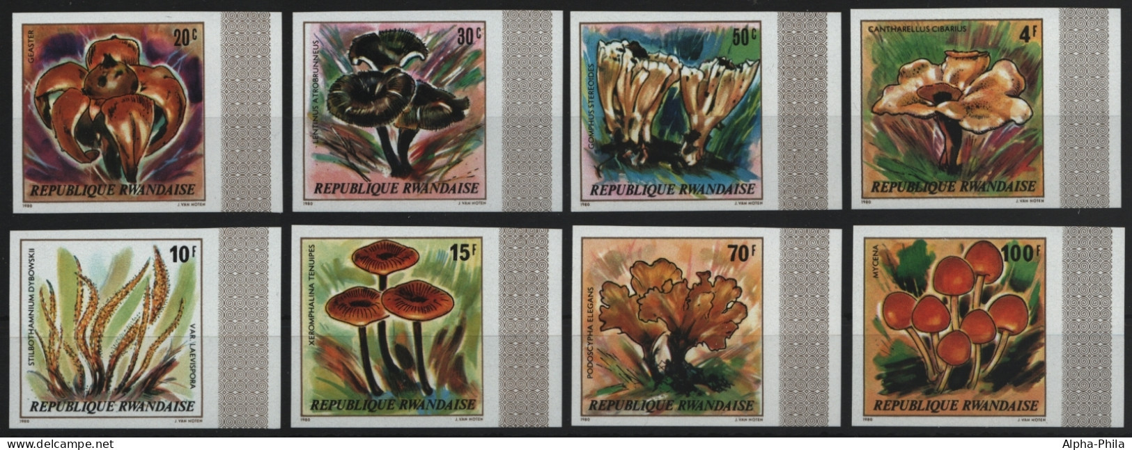 Ruanda 1980 - Mi-Nr. 1051-1058 B ** - MNH - Ungez. / Imp - Pilze / Mushrooms - Nuevos