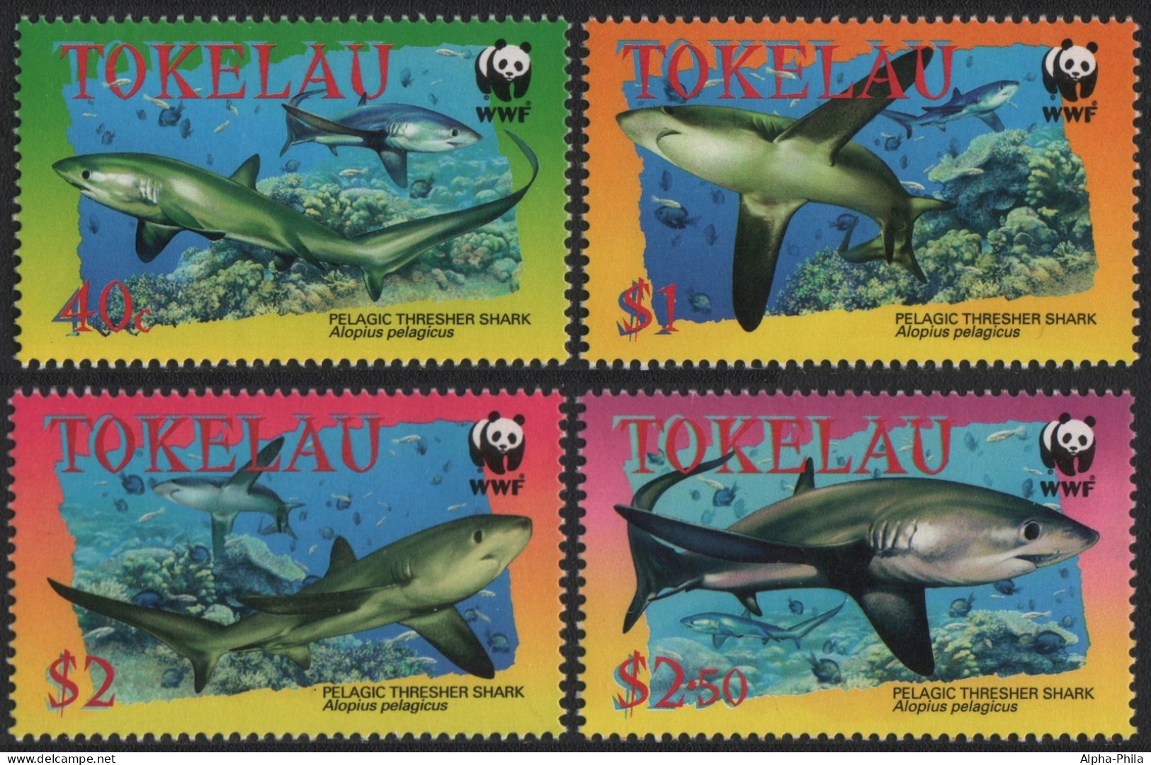 Tokelau 2002 - Mi-Nr. 322-325 ** - MNH - Haie / Sharks - Tokelau
