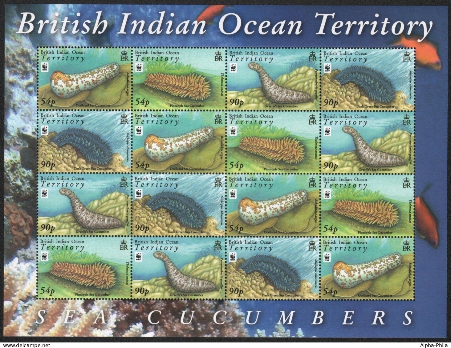 BIOT 2008 - Mi-Nr. 470-473 ** - MNH - ZDR-Bogen - Meeresleben / Marine Life - Britisches Territorium Im Indischen Ozean