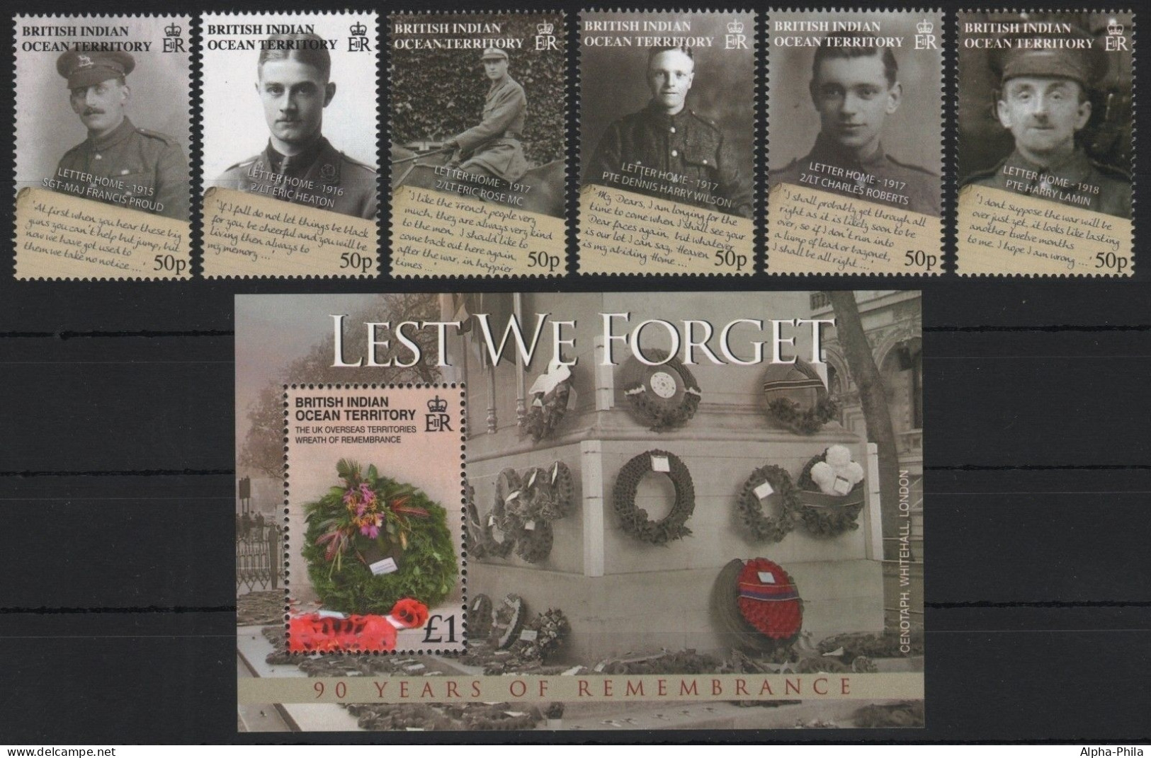 BIOT 2008 - Mi-Nr. 463-468 & Block 28 ** - MNH - Erster Weltkrieg - Britisches Territorium Im Indischen Ozean