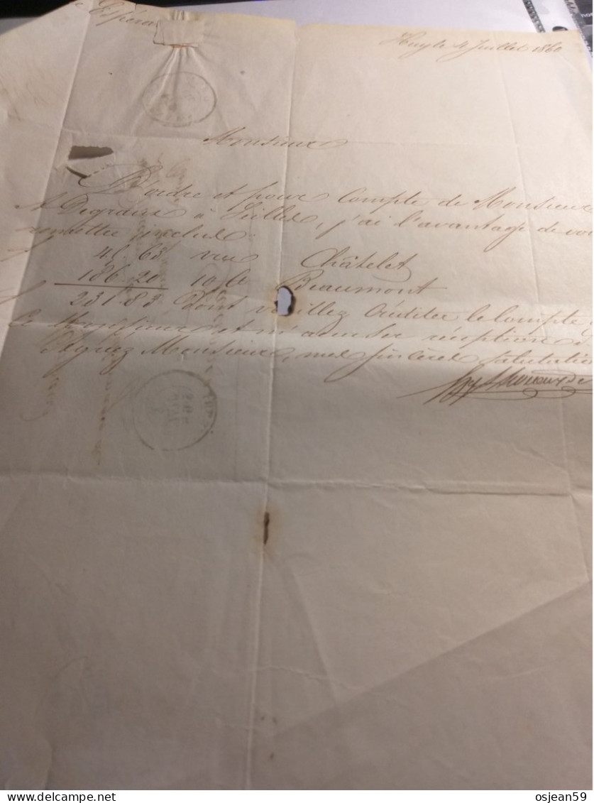 Enveloppe Lettre 1860 Envoyé Au Directeur Des Charbonnages De Bonne Espérance. - Manuscrits