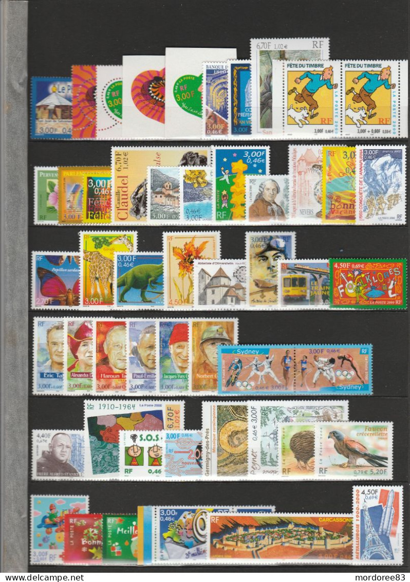 FRANCE 2000 ANNEE COMPLETE 71 TIMBRES NEUF YT 3294 A 3366 - 2 SCANS COTE 126 EUROS - 2000-2009