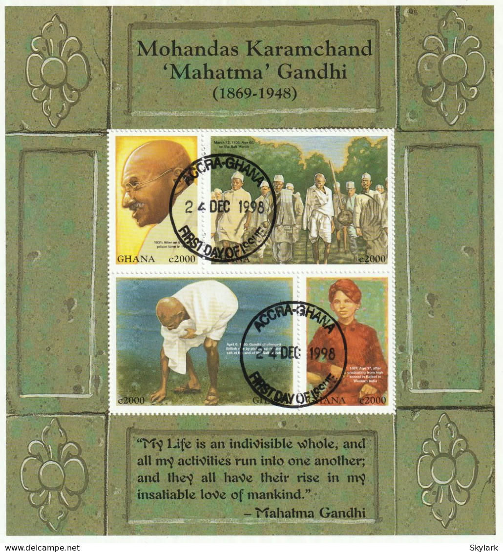 Ghana   Mini Sheet   1998   "50th Anniversary Of The Death Of Mahatma Gandhi, 1869-1948" - Ghana (1957-...)