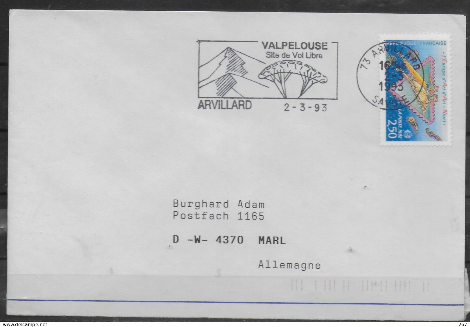 FRANCE Lettre 1993 Arvillard  Parachutisme - Parachutting