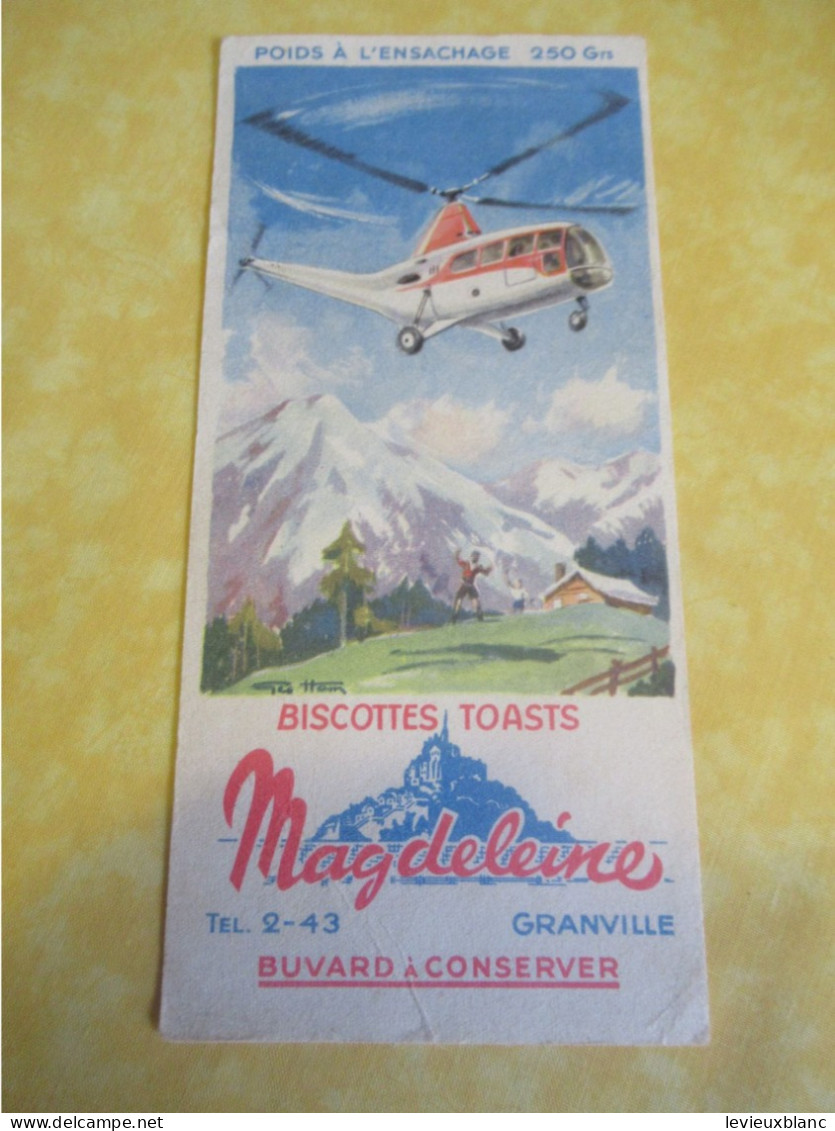 Buvard Ancien /Biscottes Toasts/MAGDELEINE/ Granville/ Hélicoptère En Montagne/Vers 1950-1960        BUV701 - Biscottes