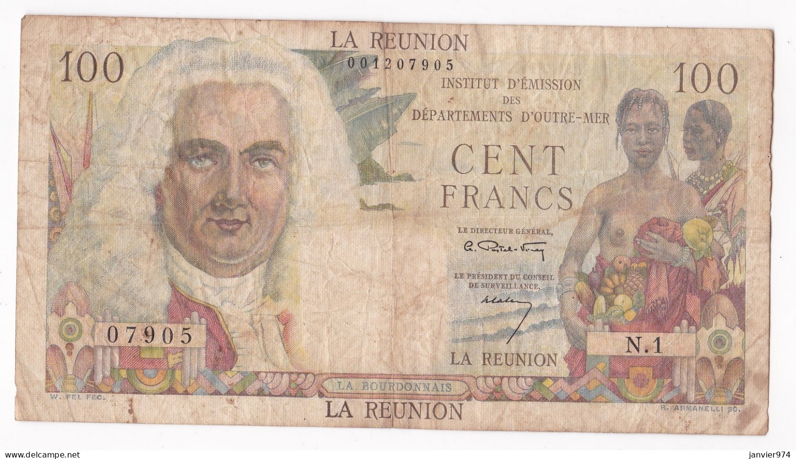 Ile De La Réunion 100 Francs 1960 LA BOURDONNAIS, Alphabet N.1, N° 07905, Pick: #49 - Reunion